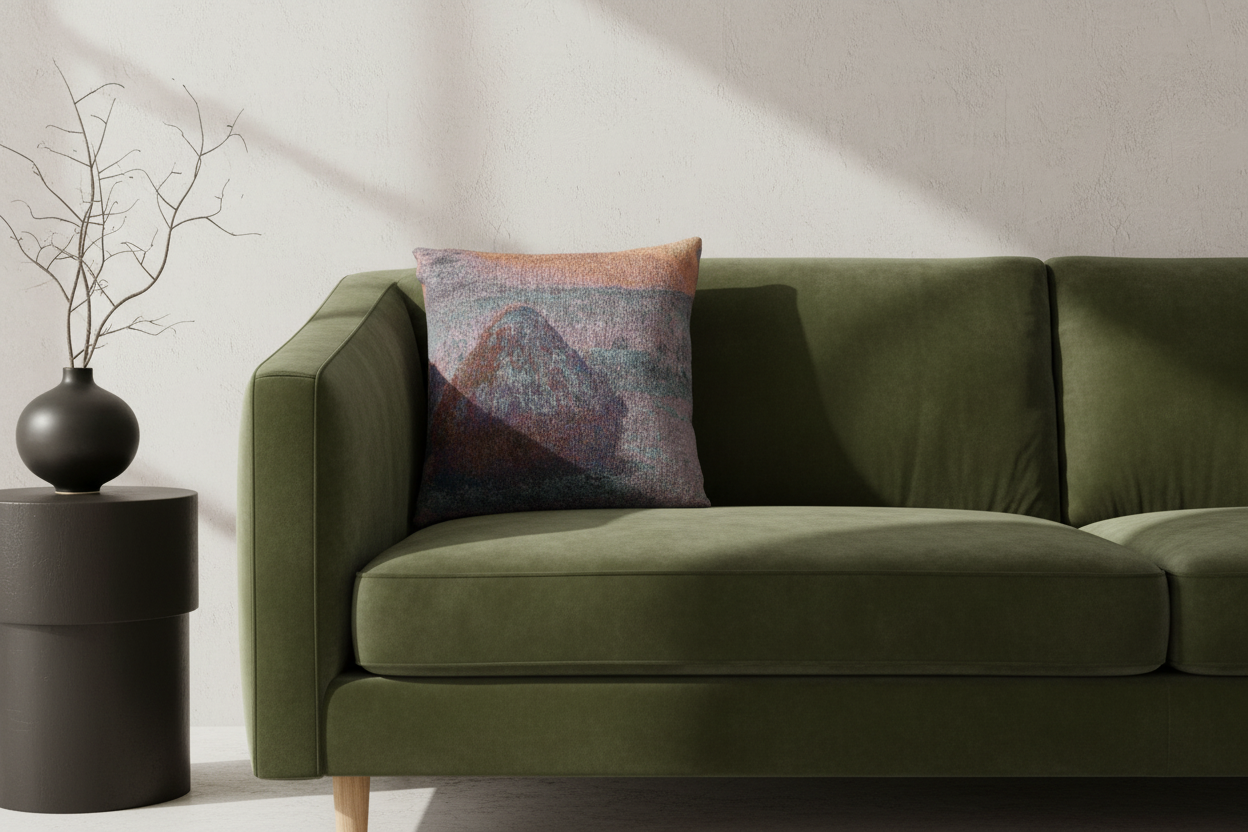 Stacks of Wheat (Sunset, Snow Effect) — Monet Pillow