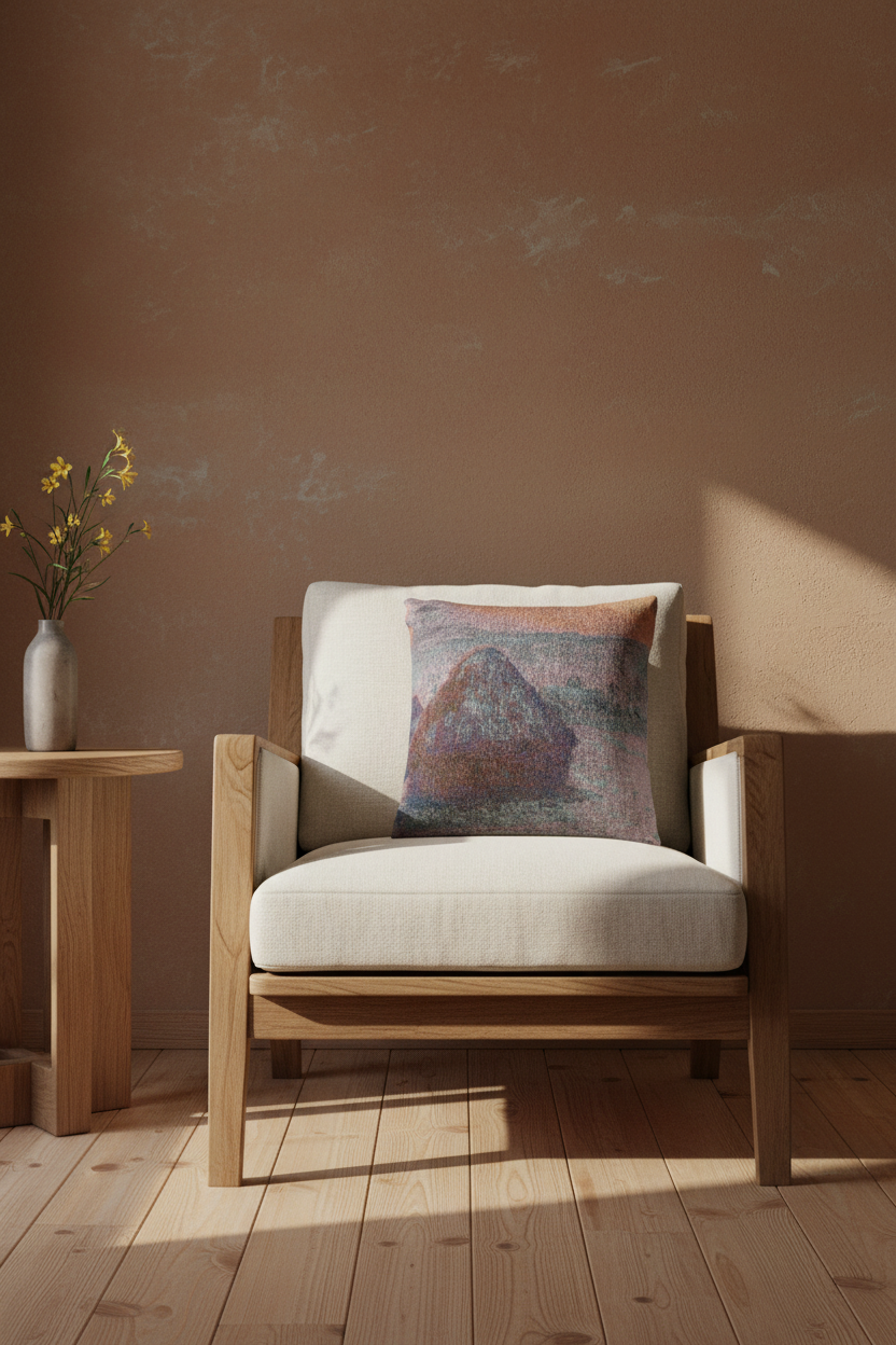 Stacks of Wheat (Sunset, Snow Effect) — Monet Pillow