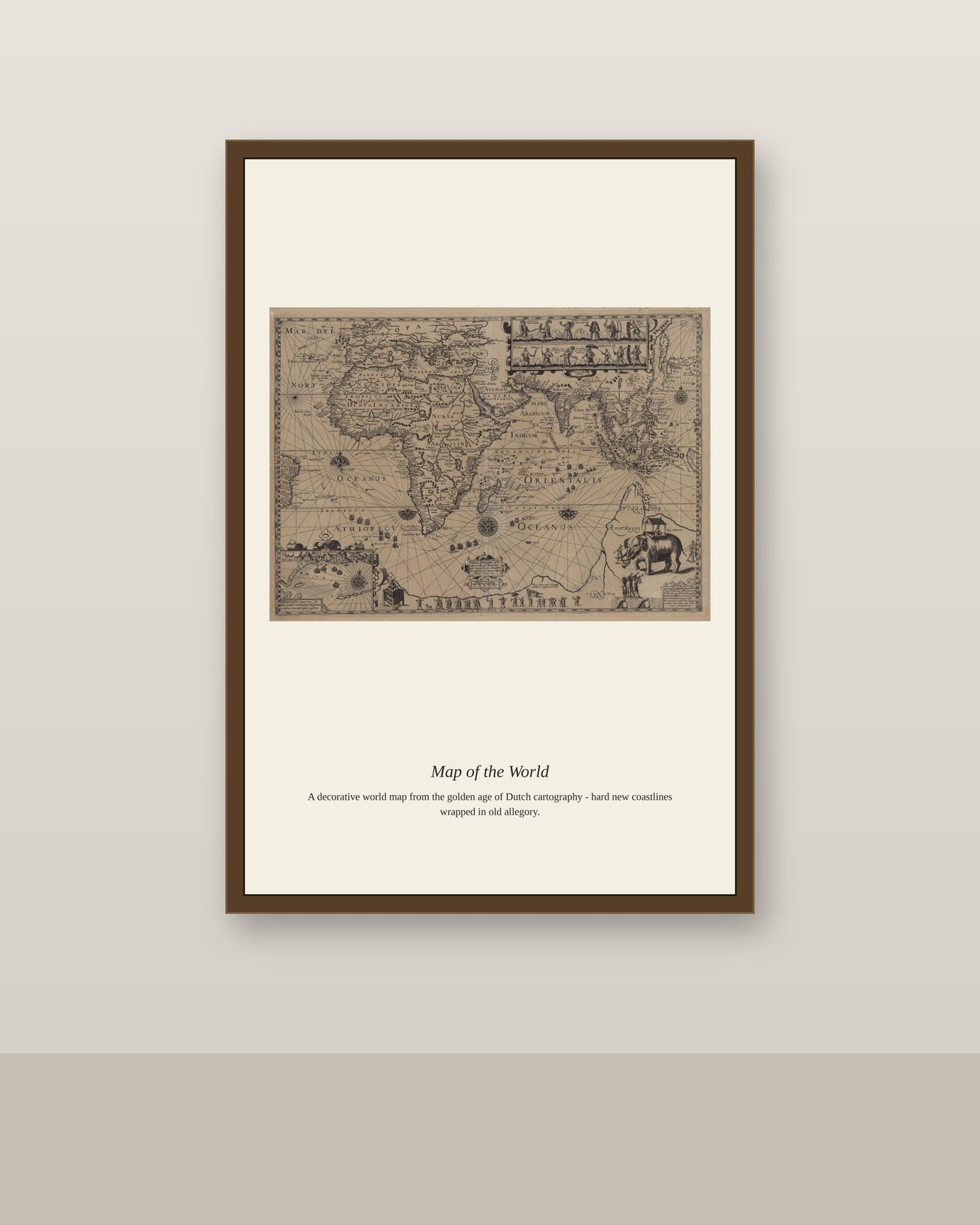 Tabula Itineraria Octo Navium Ductore Jacobs antique art print shown framed on a wall in a styled room