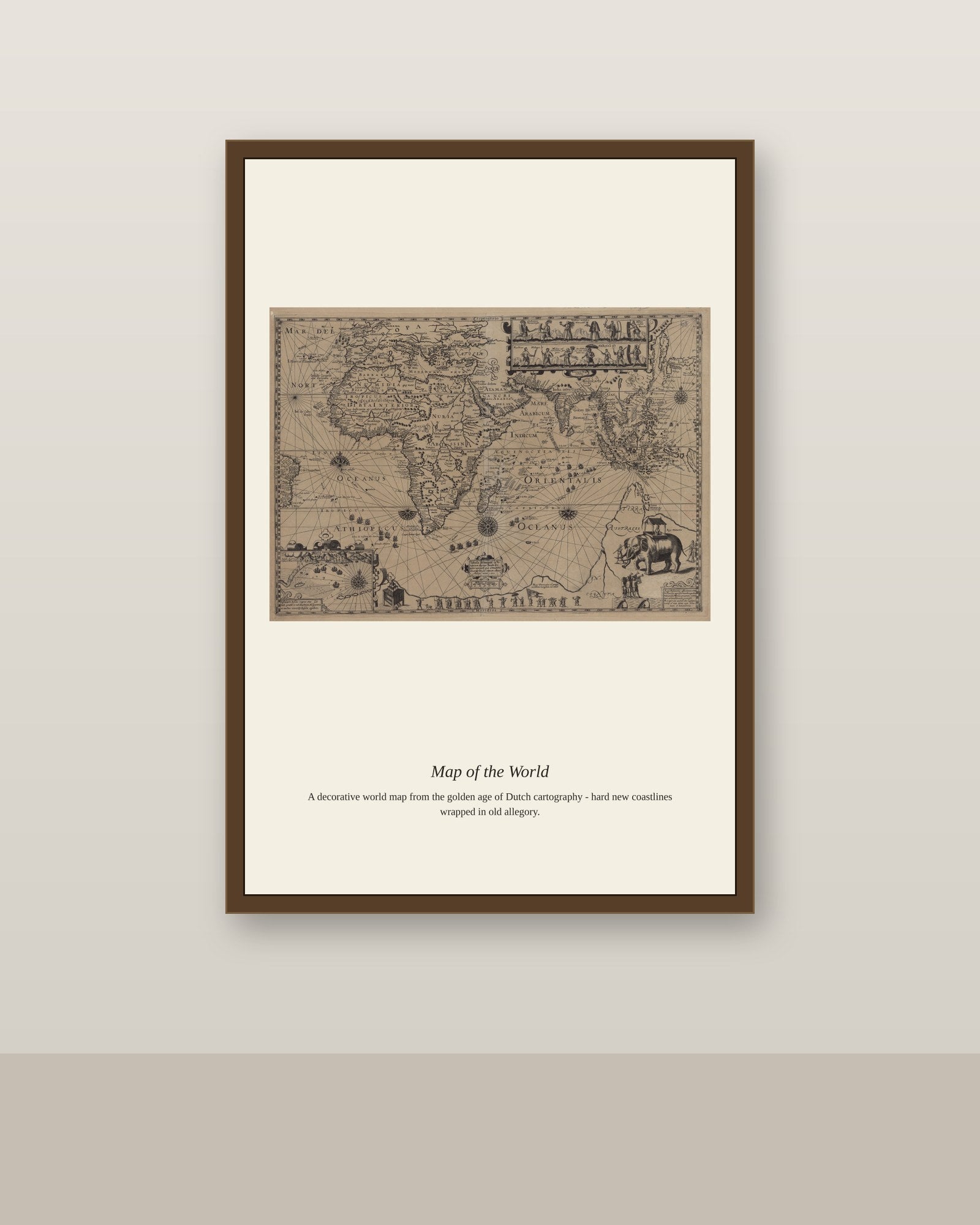 Tabula Itineraria Octo Navium Ductore Jacobs antique art print shown framed on a wall in a styled room