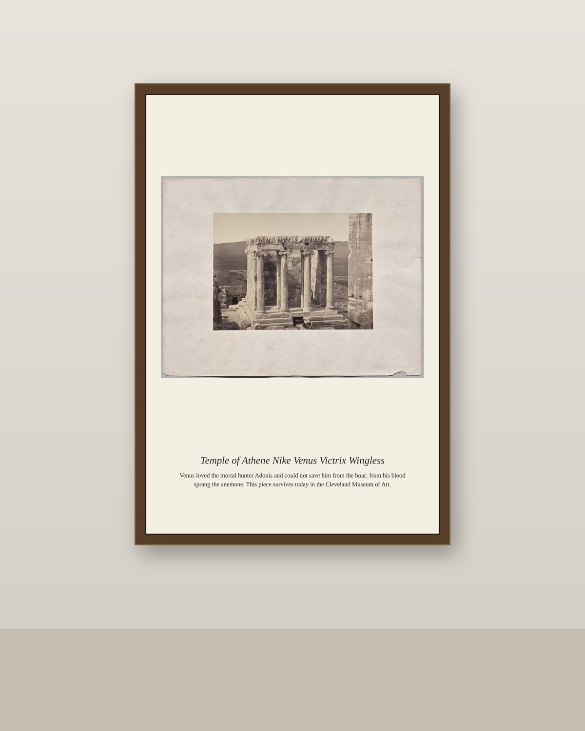 Temple of Athene Nike Venus Victrix antique mythological print shown framed on a wall in a styled room