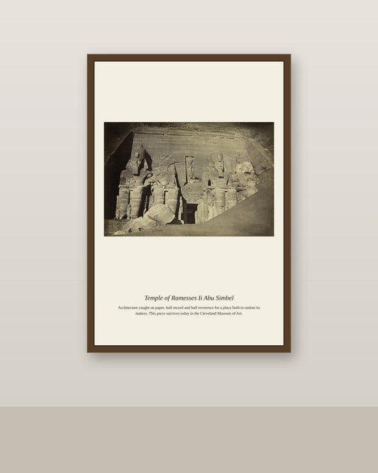 Temple of Ramesses Ii Abu Simbel antique architectural print shown framed on a wall in a styled room