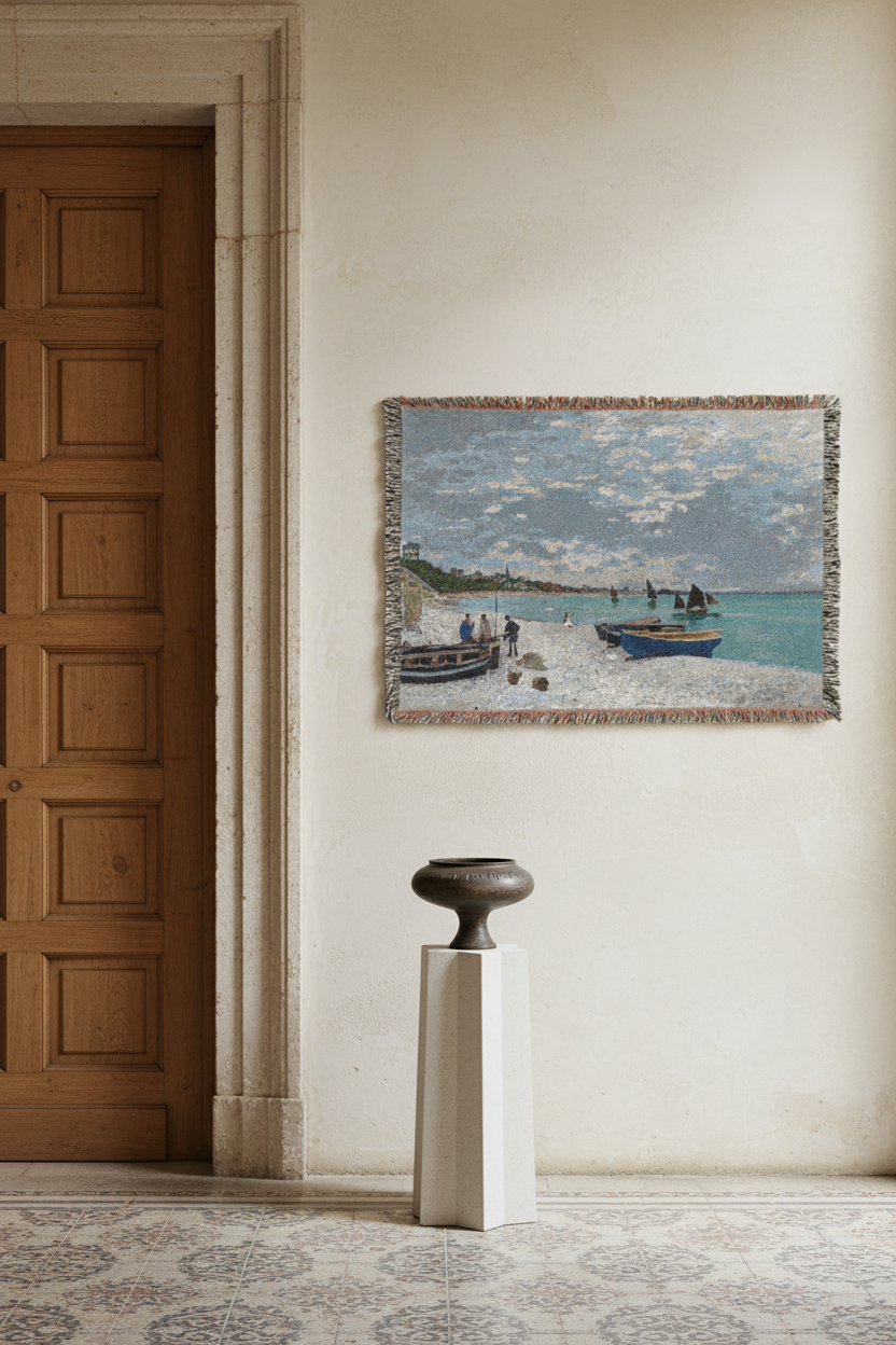 The Beach at Sainte-Adresse — Monet Tapestry Blanket