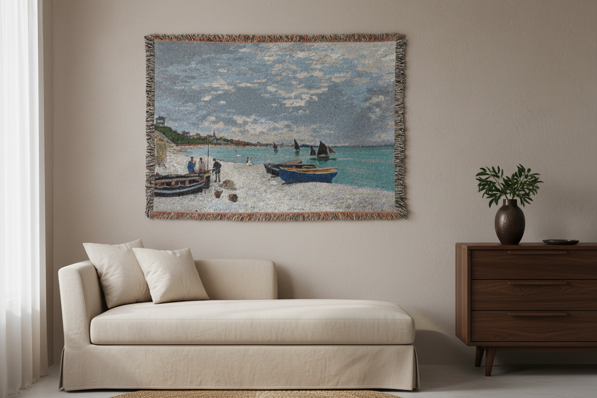 The Beach at Sainte-Adresse — Monet Tapestry Blanket