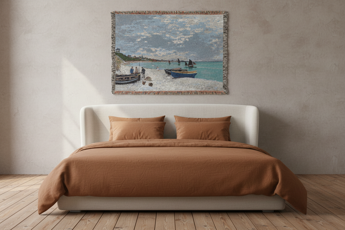 The Beach at Sainte-Adresse — Monet Tapestry Blanket