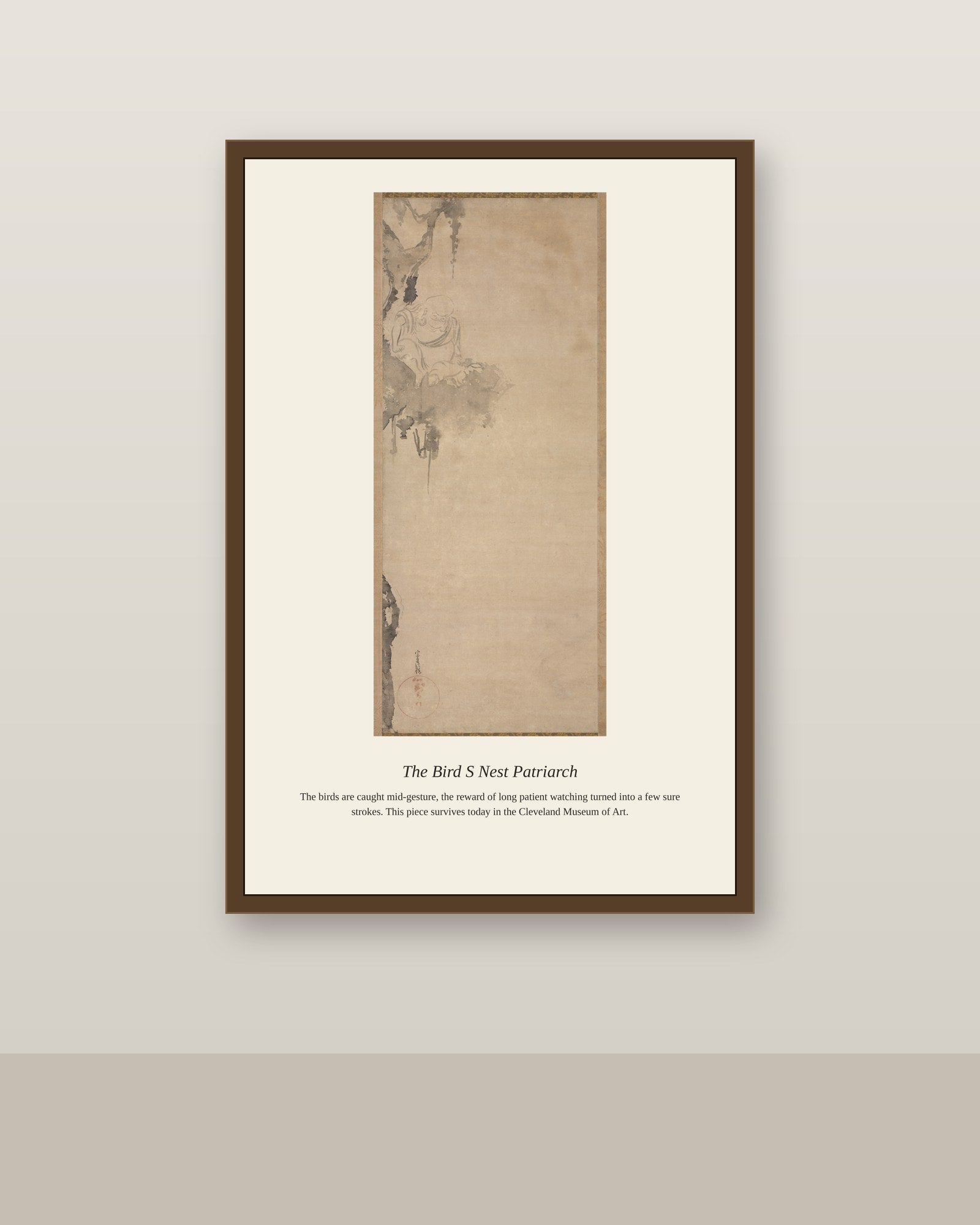 The Bird's Nest Patriarch antique natural history print shown framed on a wall in a styled room