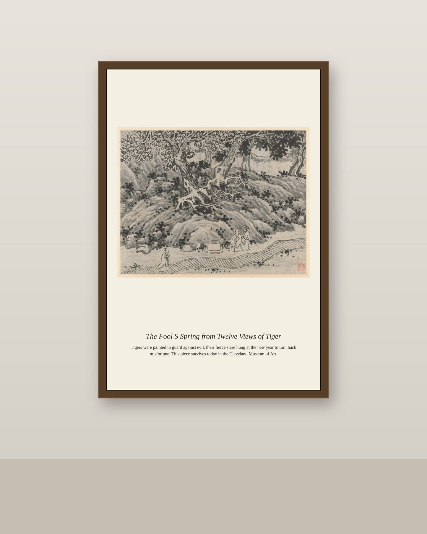 The Fool's Spring from Twelve Views antique natural history print shown framed on a wall in a styled room