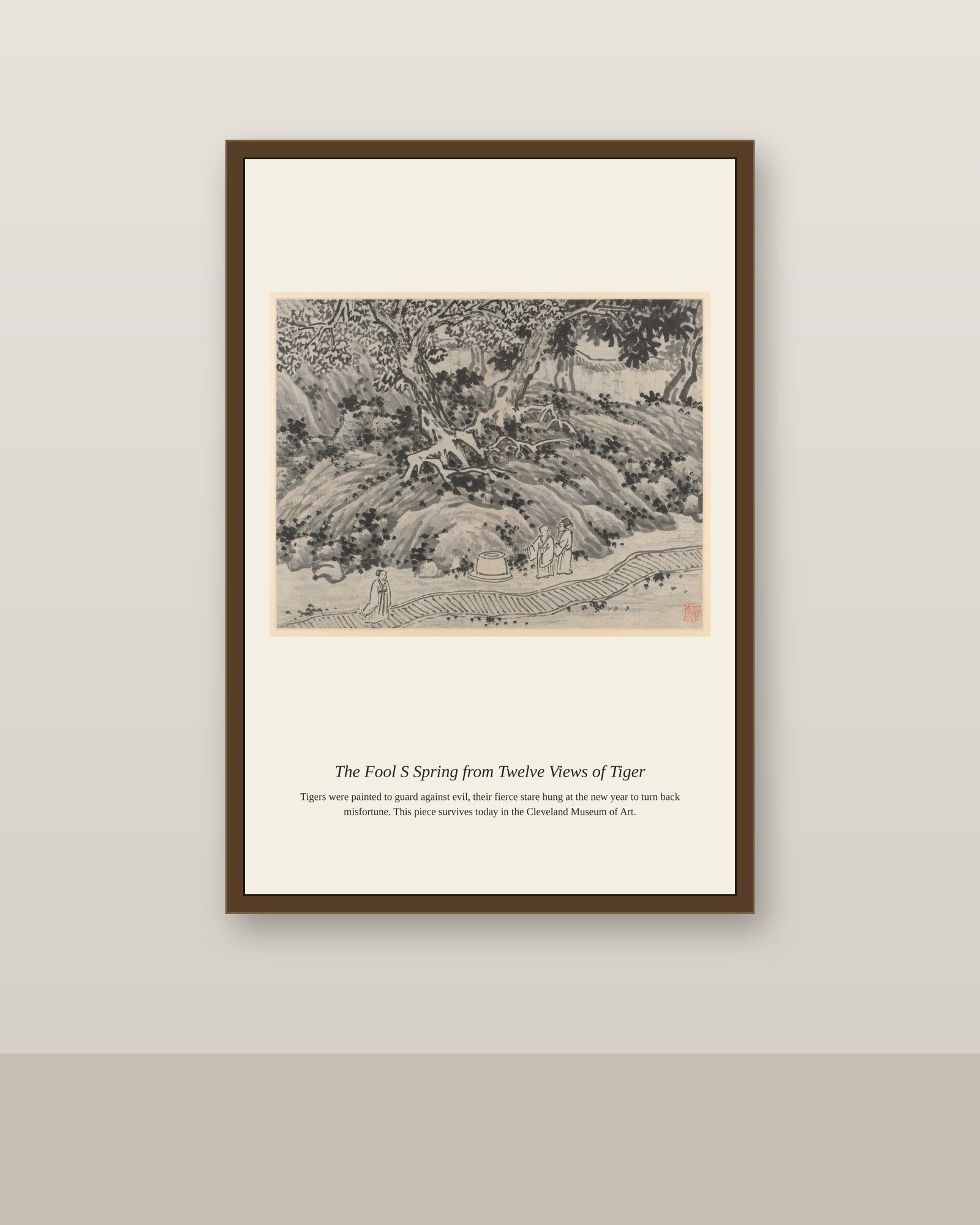 The Fool's Spring from Twelve Views antique natural history print shown framed on a wall in a styled room