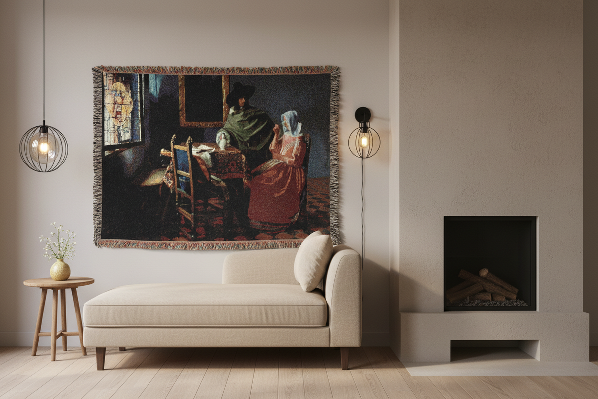 The Glass of Wine — Vermeer Tapestry Blanket