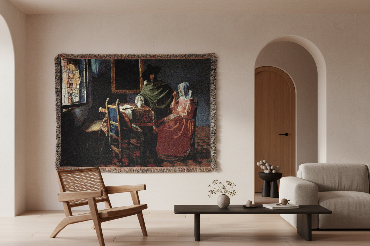 The Glass of Wine — Vermeer Tapestry Blanket