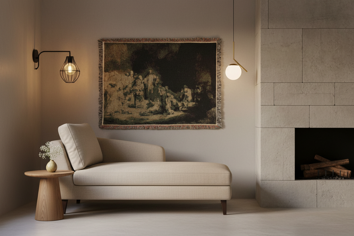 The Hundred Guilder Print — Rembrandt Tapestry Blanket