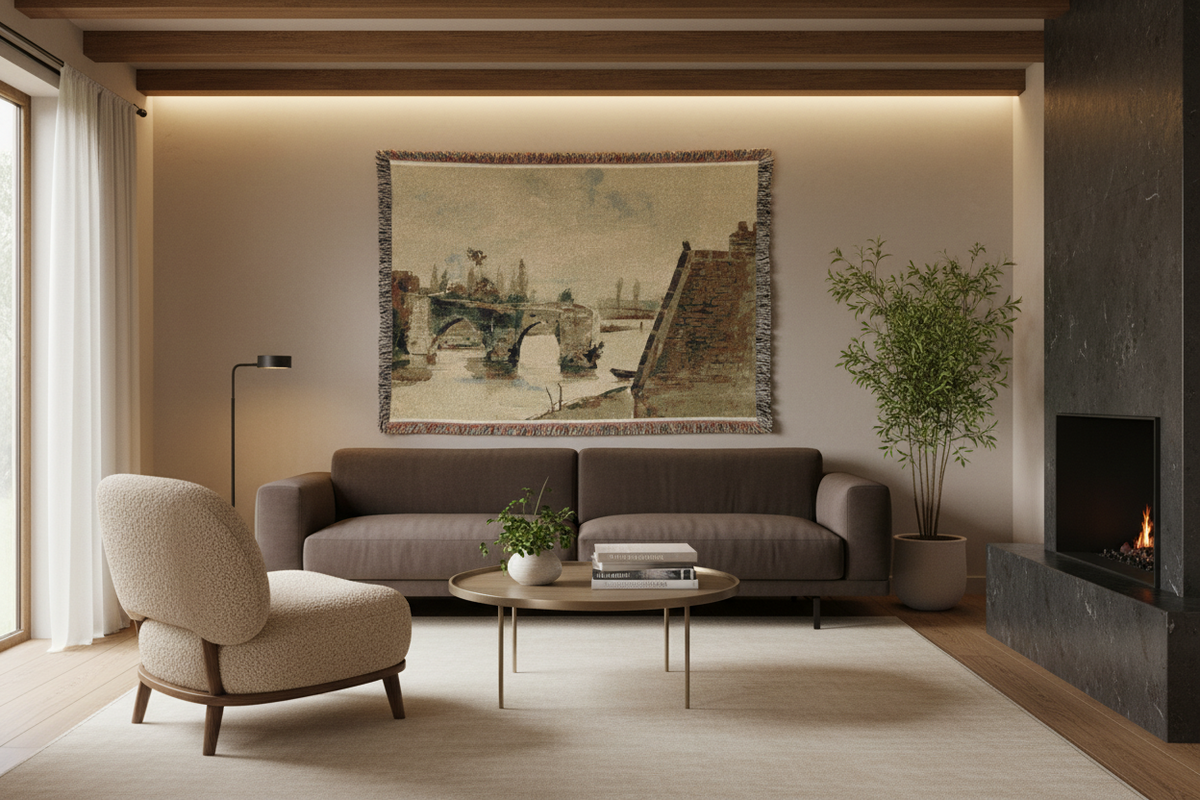 The Old Bridge at Mantes — Delacroix Tapestry Blanket
