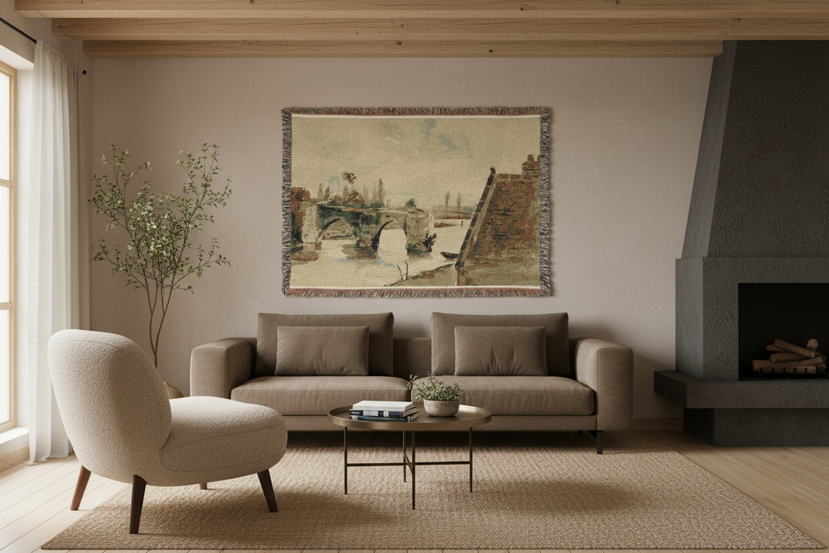 The Old Bridge at Mantes — Delacroix Tapestry Blanket