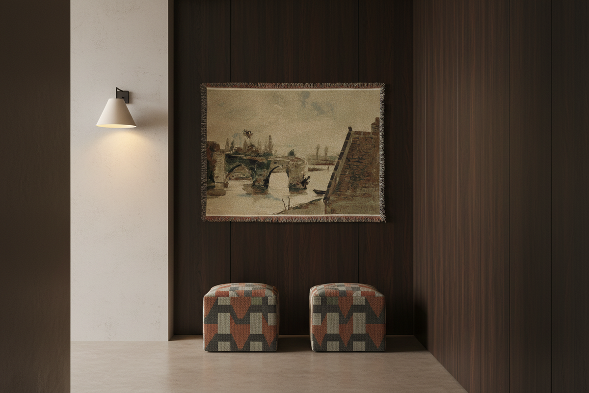 The Old Bridge at Mantes — Delacroix Tapestry Blanket