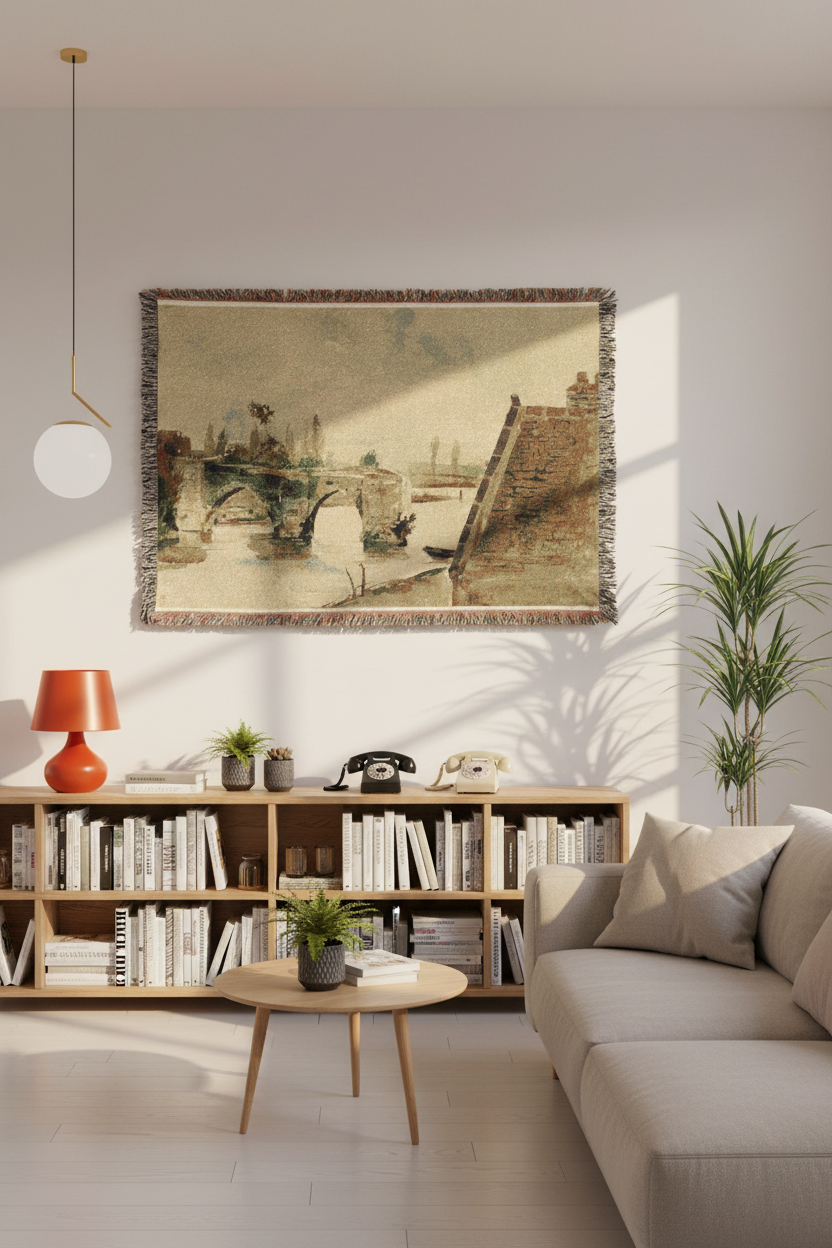 The Old Bridge at Mantes — Delacroix Tapestry Blanket
