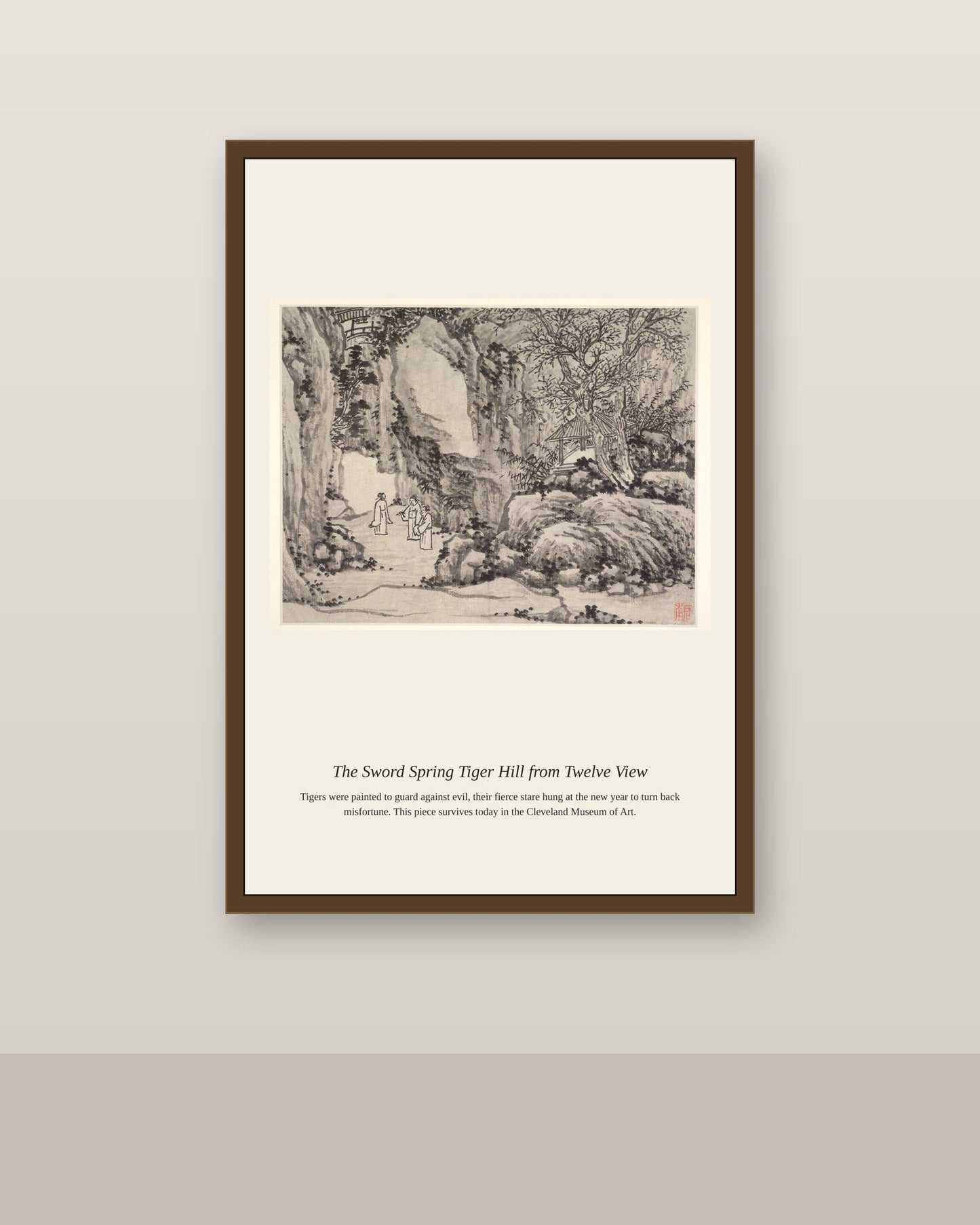 The Sword Spring Tiger Hill antique natural history print shown framed on a wall in a styled room