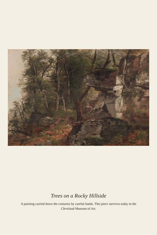 Trees on a Rocky Hillside - Antique Asian Art Print