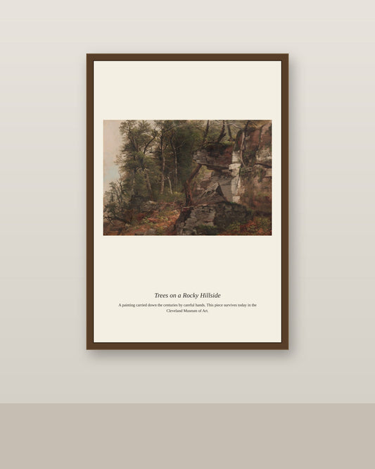 Trees on a Rocky Hillside - Antique Asian Art Print