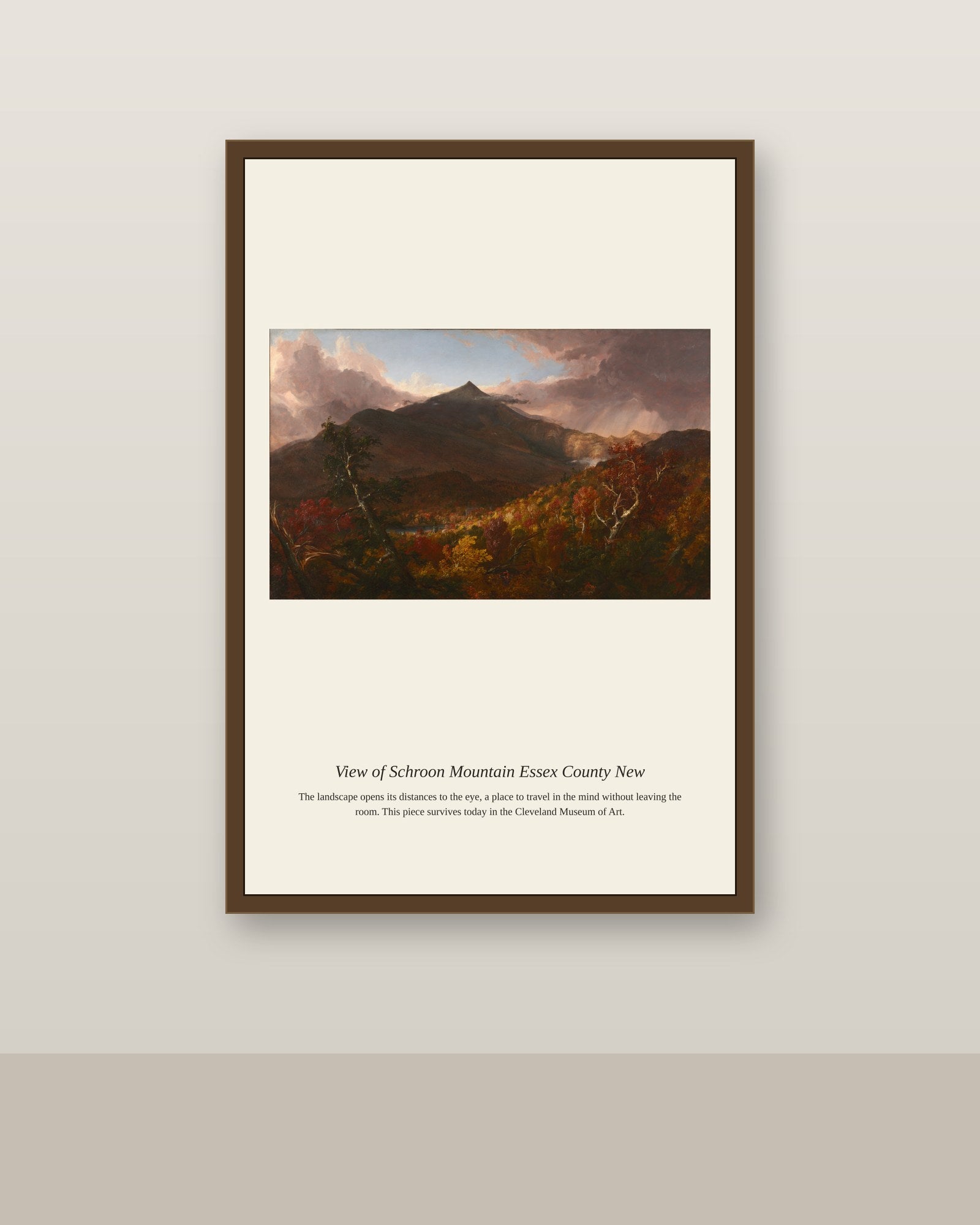 View of Schroon Mountain Essex County New antique map print shown framed on a wall in a styled room