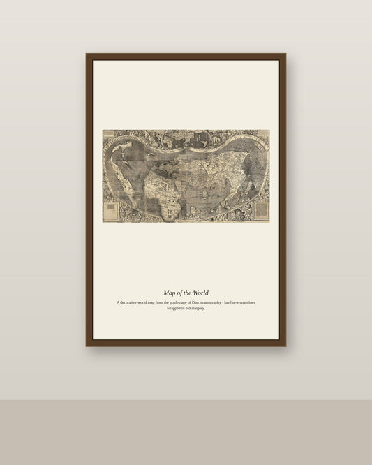 Waldseemuller World Map antique world map print shown framed on a wall in a styled room