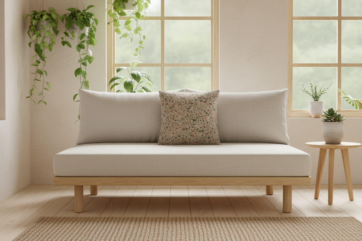 Wall Panel with Garden Urns, Birds, and Flowers Pillow