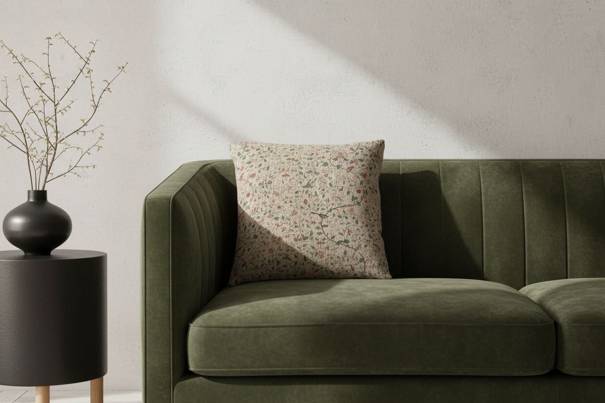 Wall Panel with Garden Urns, Birds, and Flowers Pillow