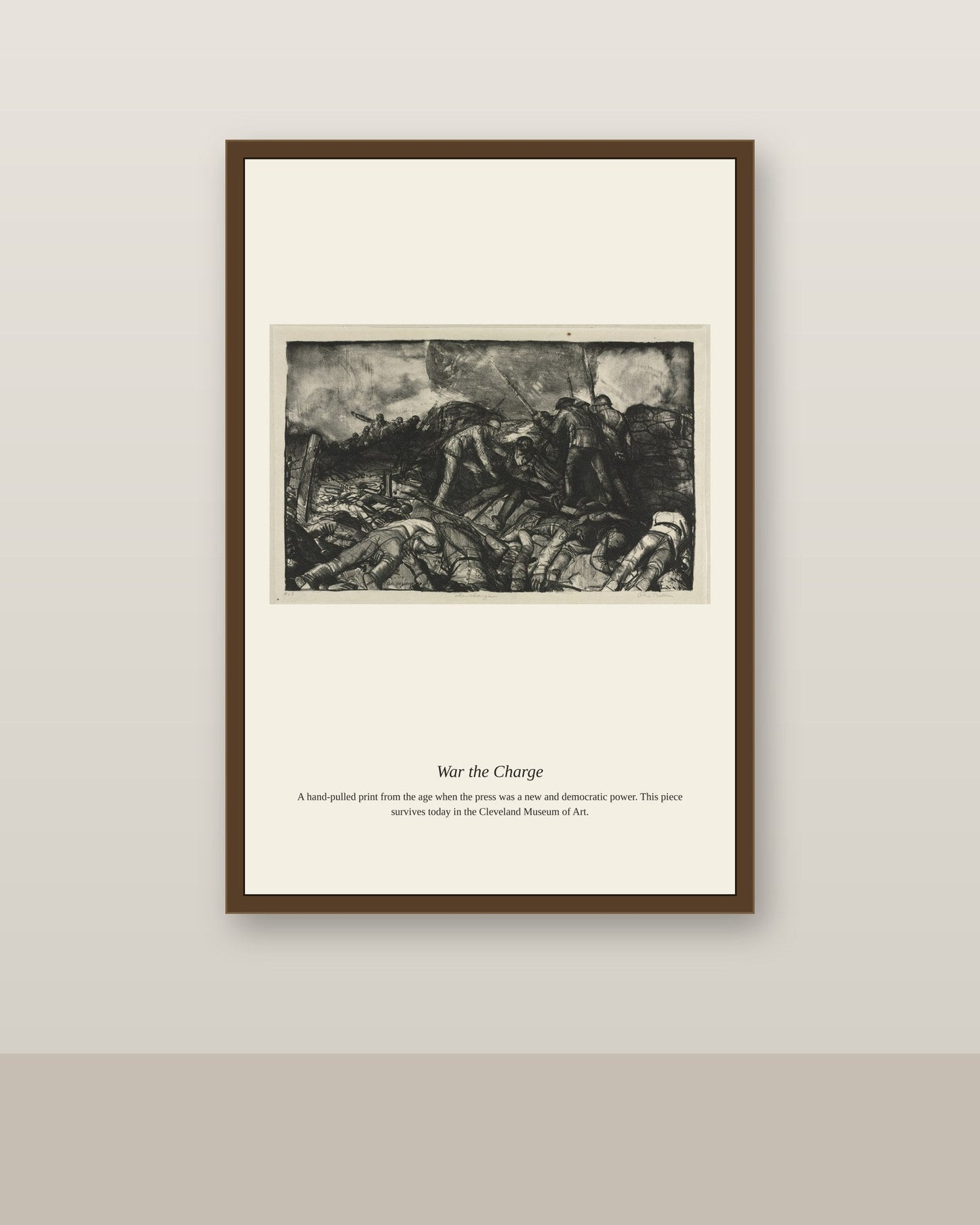 War the Charge antique historical print shown framed on a wall in a styled room