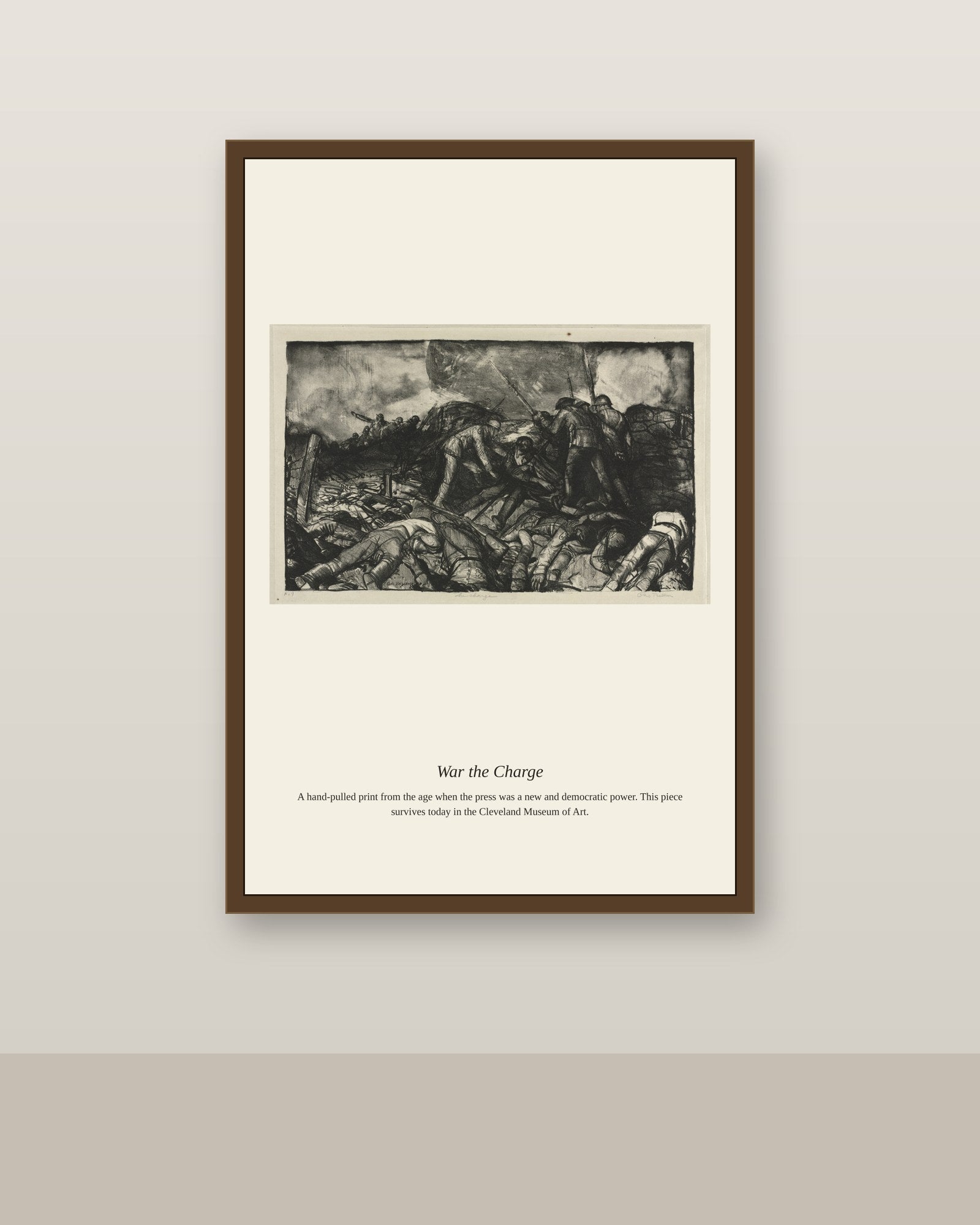 War the Charge antique historical print shown framed on a wall in a styled room
