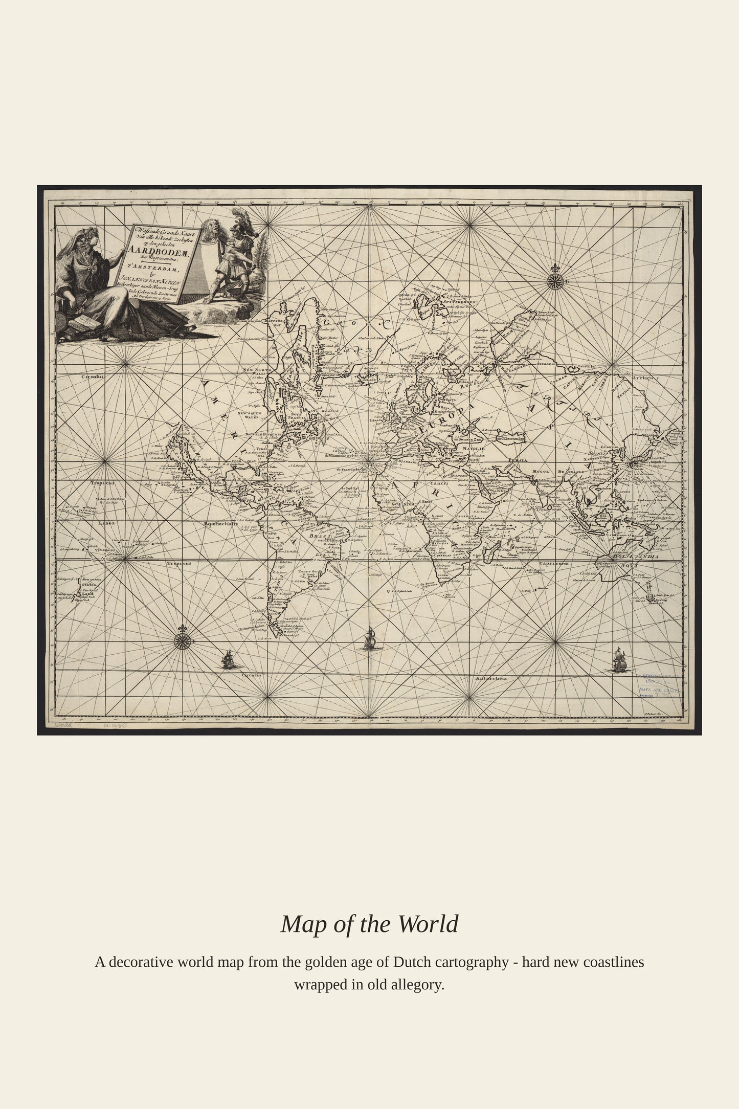 Wassende Graade Kaart Van Alle Bekende Zeekusten - Antique Art Print