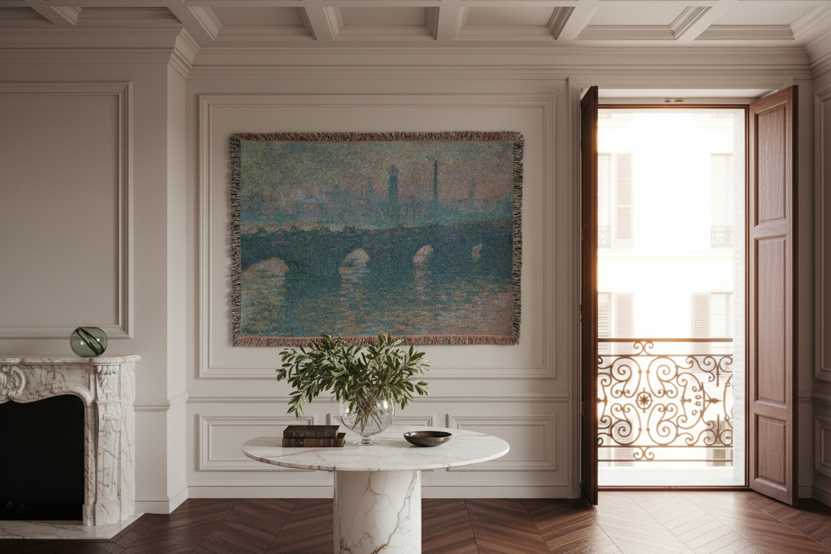 Waterloo Bridge, Gray Weather — Monet Tapestry Blanket