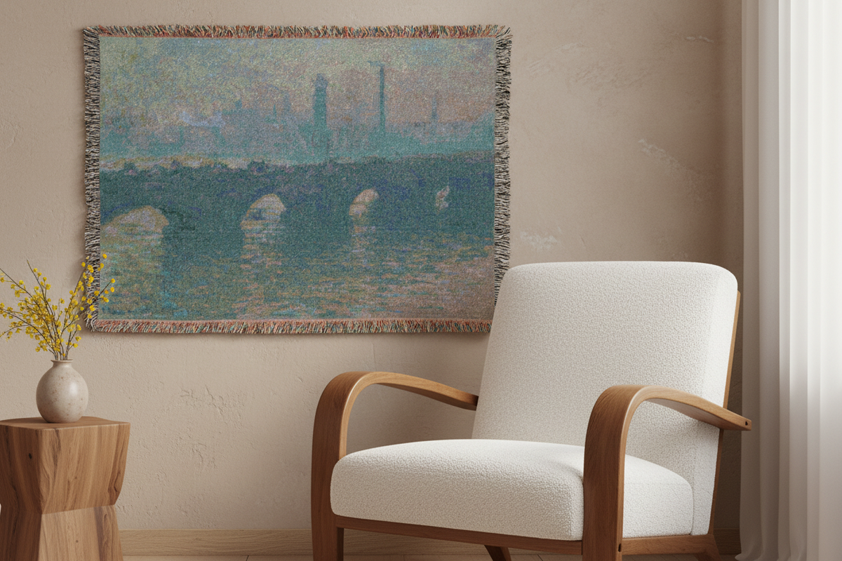 Waterloo Bridge, Gray Weather — Monet Tapestry Blanket