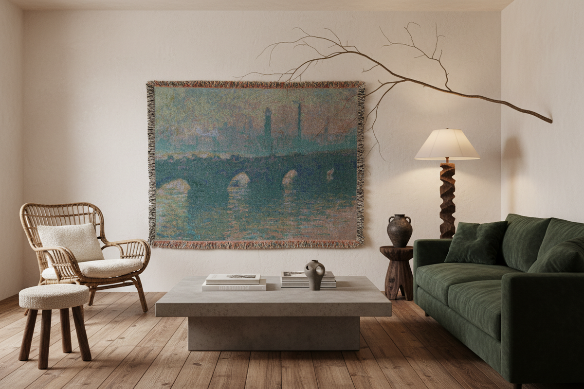 Waterloo Bridge, Gray Weather — Monet Tapestry Blanket