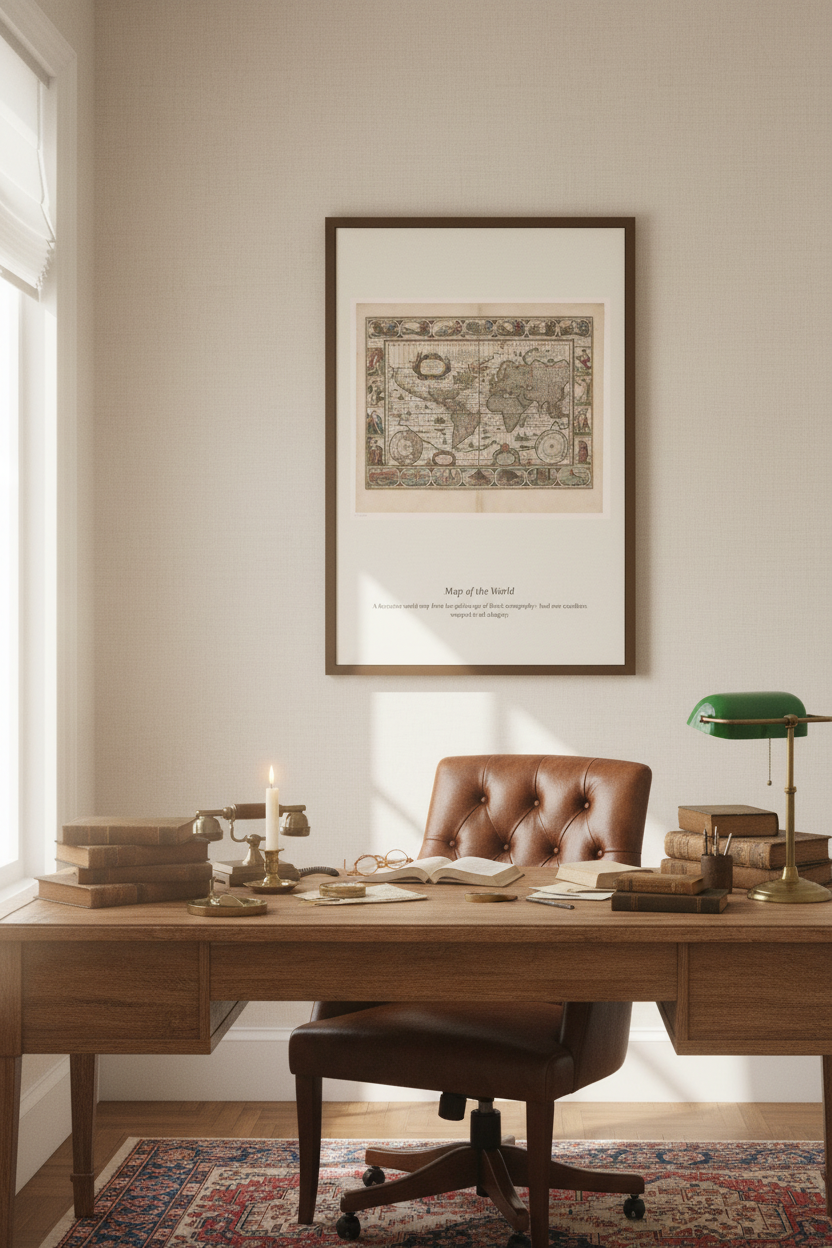 World Map with Decorative Borders — Antique World Map Print