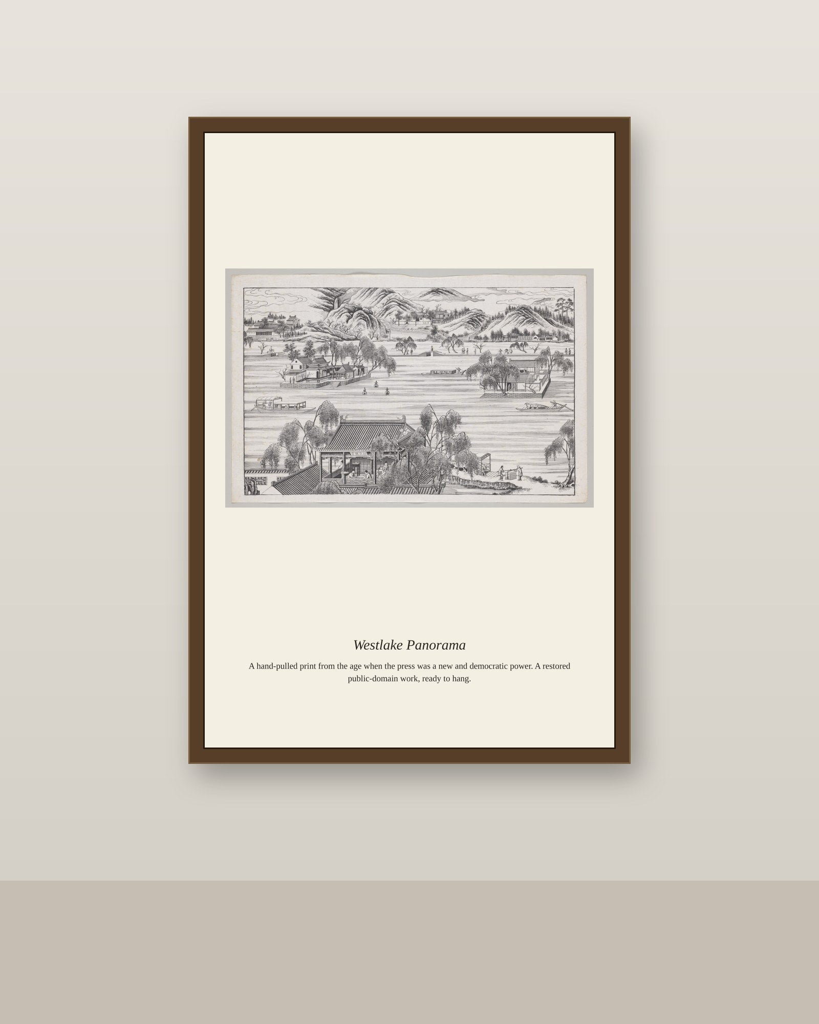 Westlake Panorama (3) antique map print shown framed on a wall in a styled room