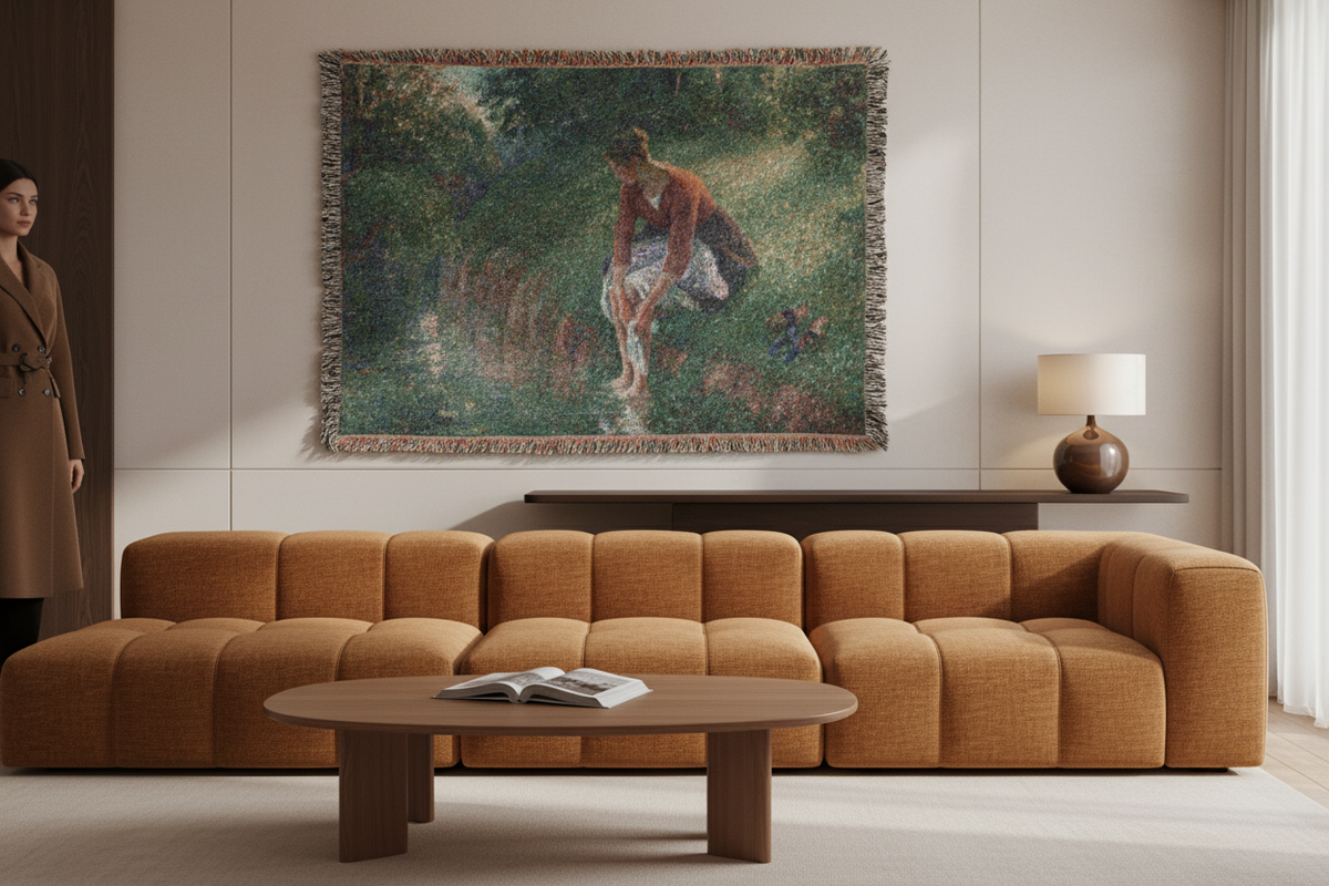 Woman Bathing Her Feet — Pissarro Tapestry Blanket