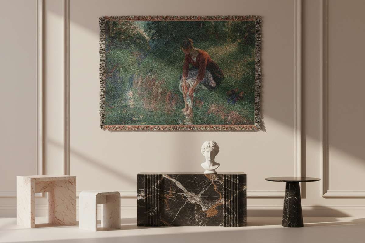 Woman Bathing Her Feet — Pissarro Tapestry Blanket
