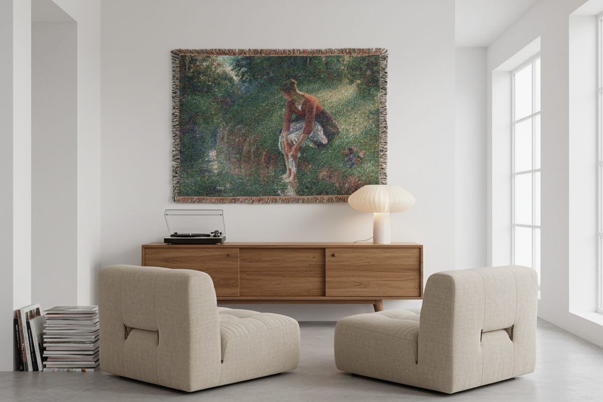 Woman Bathing Her Feet — Pissarro Tapestry Blanket