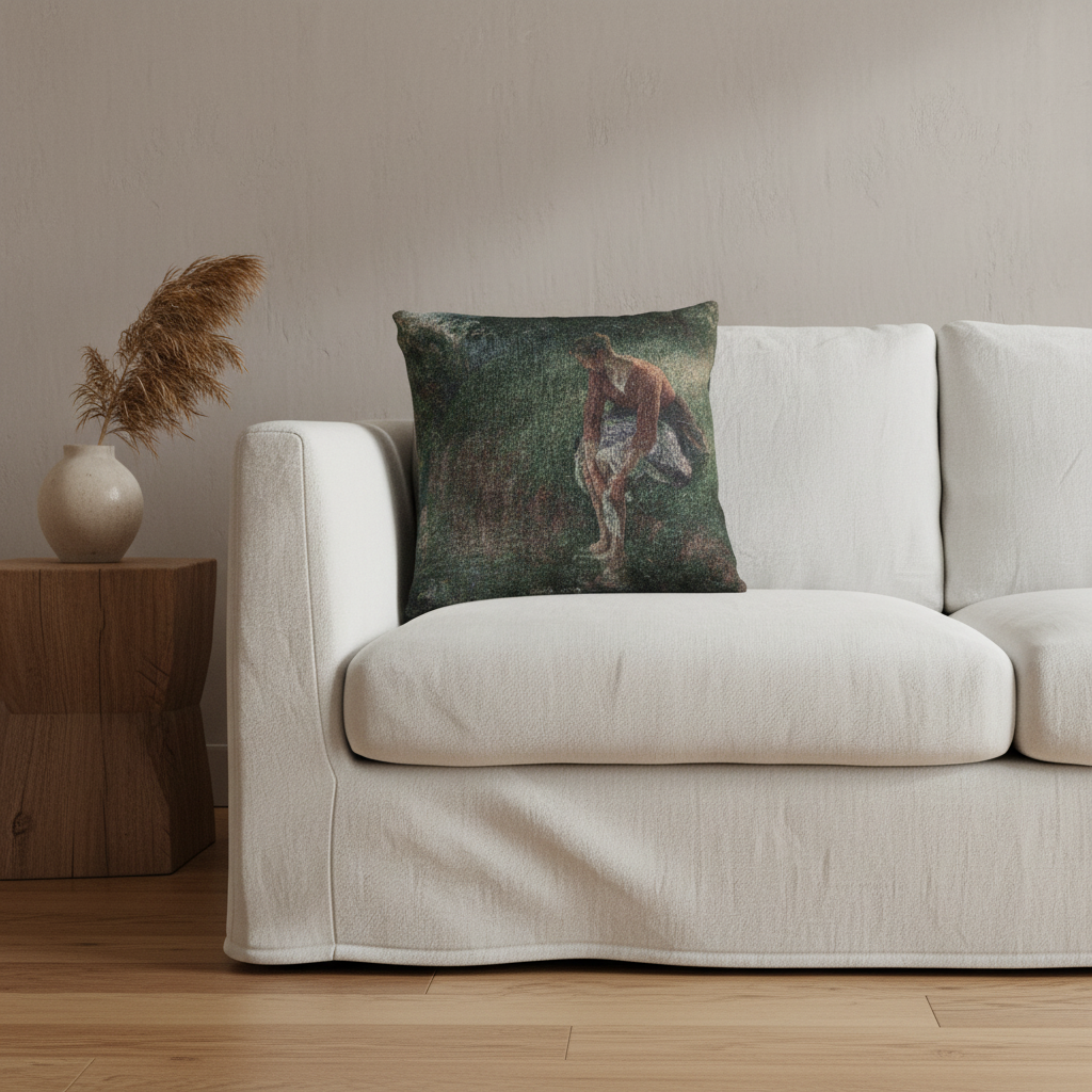 Woman Bathing Her Feet in a Brook — Pissarro Pillow
