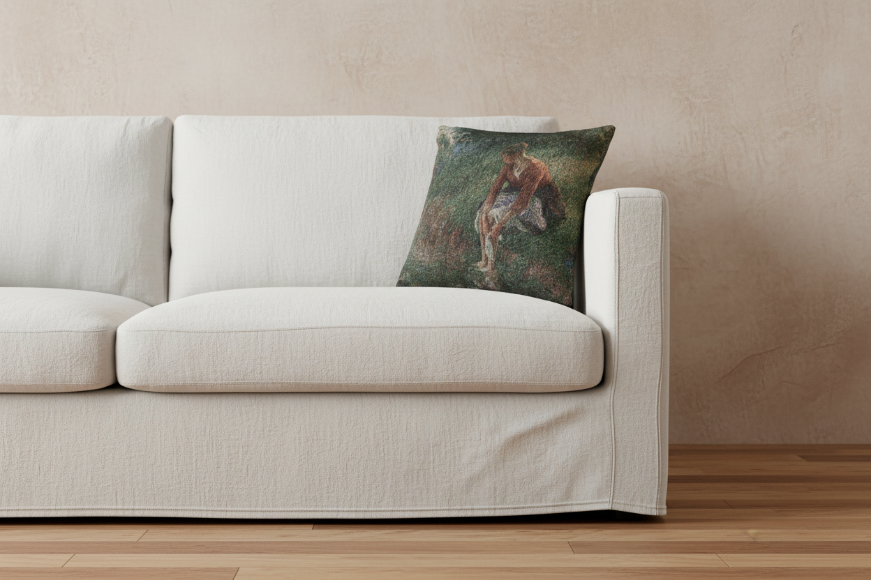 Woman Bathing Her Feet in a Brook — Pissarro Pillow