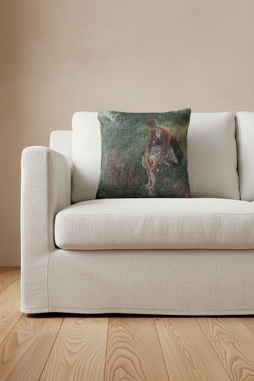 Woman Bathing Her Feet in a Brook — Pissarro Pillow