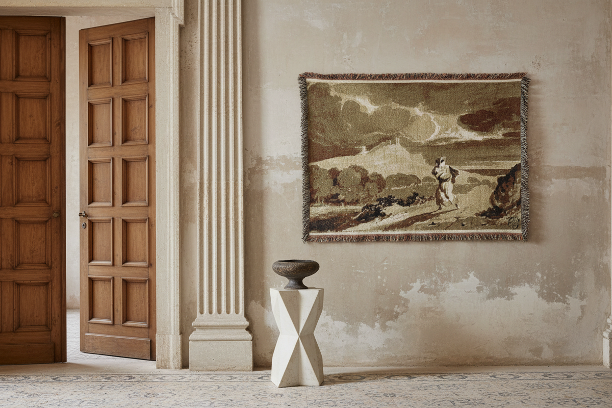 Woman with Baby Fleeing Across — Constable Tapestry Blanket