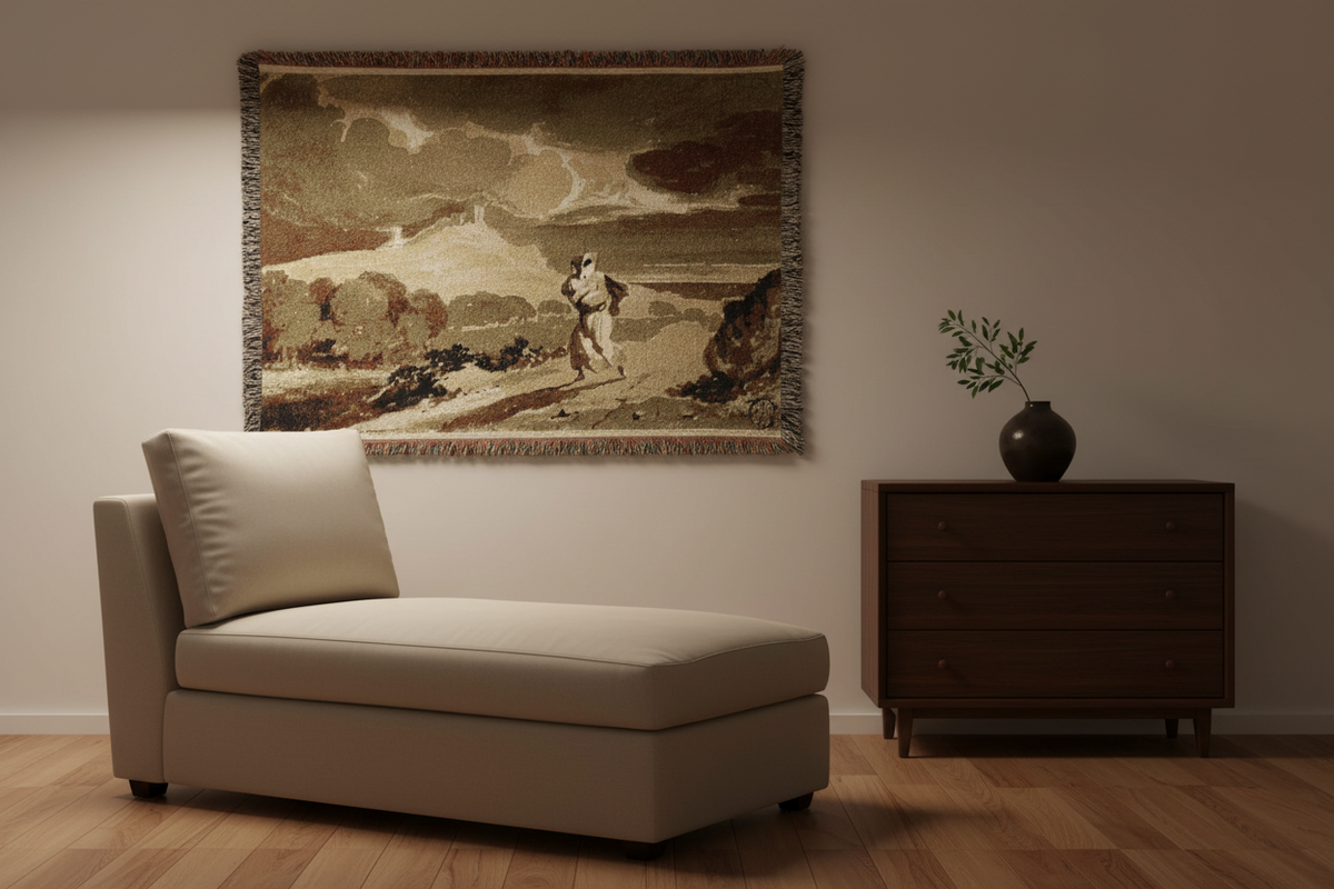 Woman with Baby Fleeing Across — Constable Tapestry Blanket