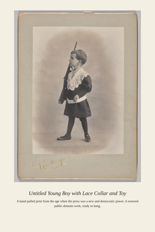 Young Boy with Lace Collar and Toy - Antique Art Print