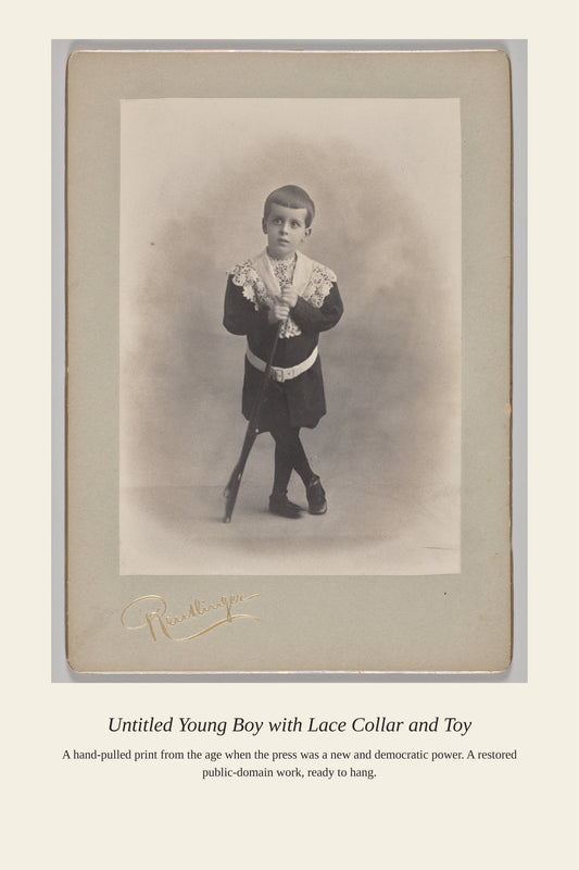 Young Boy with Lace Collar and Toy (2) - Antique Art Print