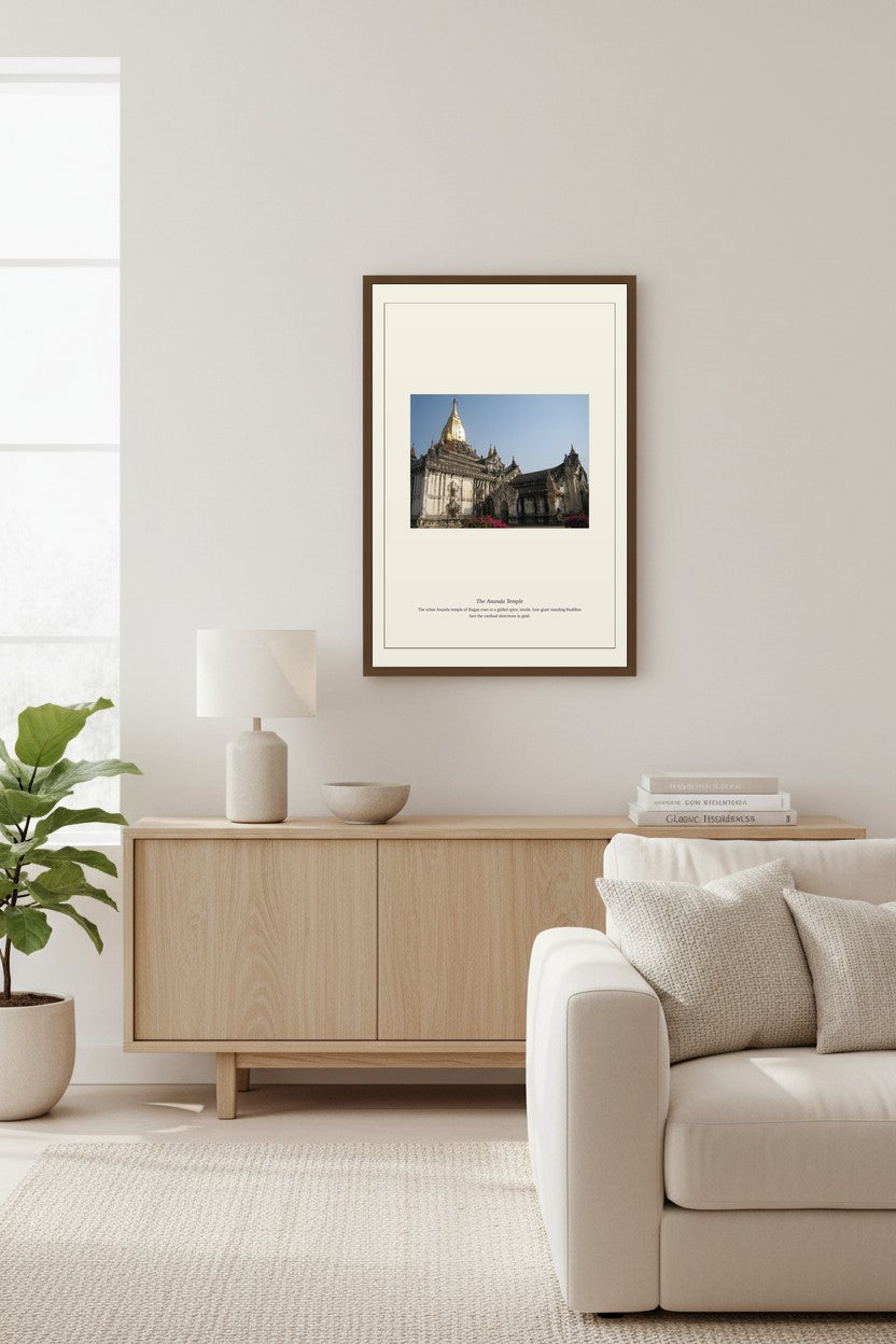 The Ananda Temple framed print above a wooden sideboard in a living room