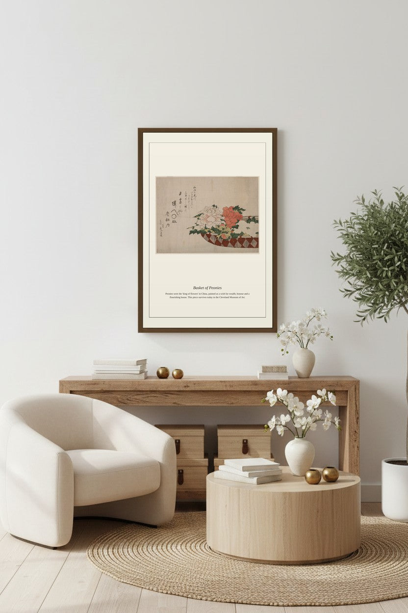 Basket of Peonies — Antique Botanical Print