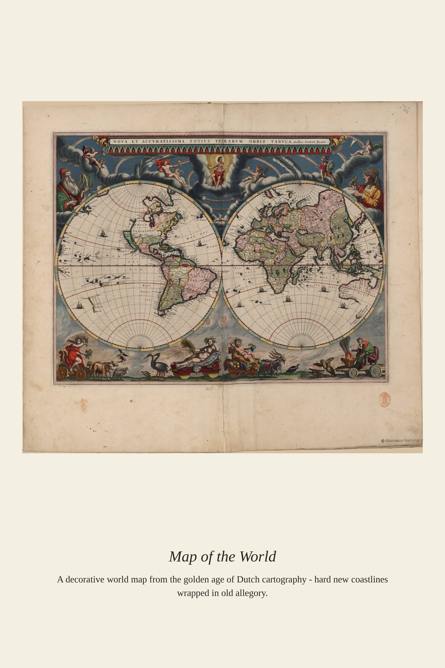 Blaeu World — a restored antique world map print