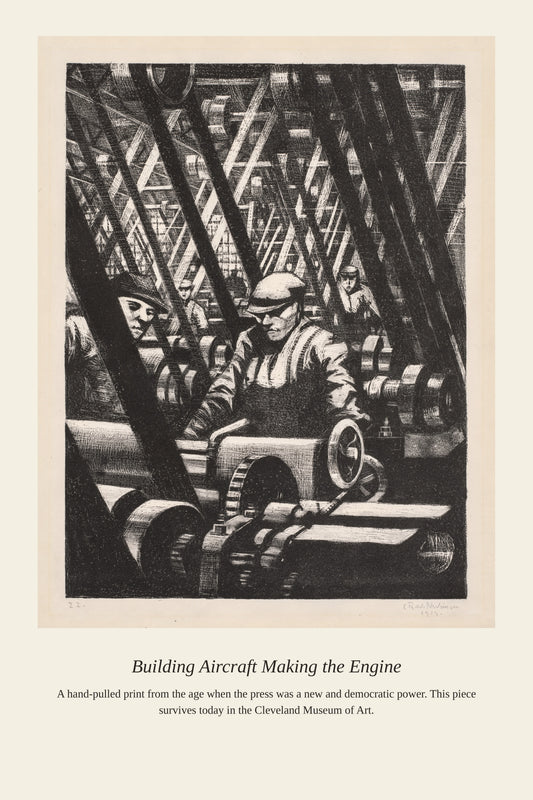 Building Aircraft Making the Engine — a restored antique asian art print