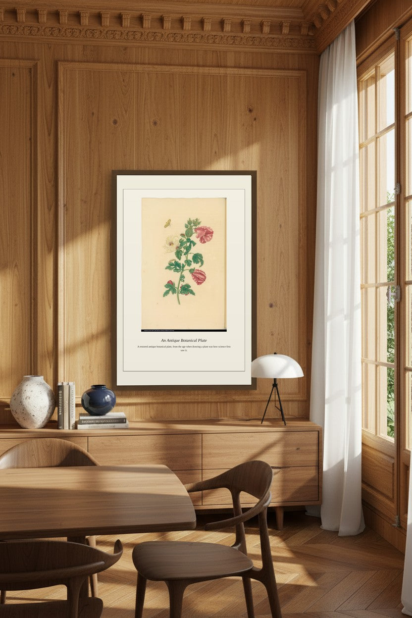 Butterfly on a Hibiscus Plant — Antique Botanical Print