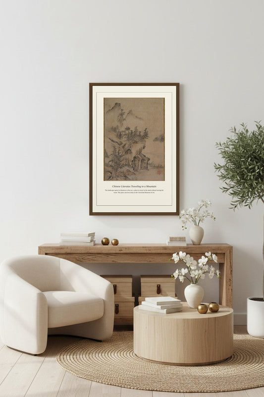 Chinese Literatus Traveling to a Mountain — Antique Landscape Print